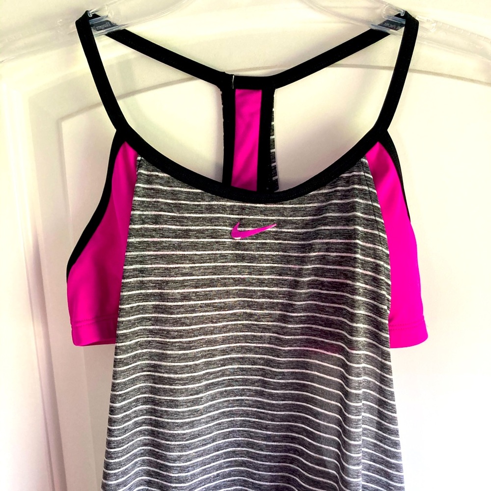 Nike Grey and Pink Women’s Swim Top